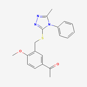 molecular formula C19H19N3O2S B5063366 1-(4-methoxy-3-{[(5-methyl-4-phenyl-4H-1,2,4-triazol-3-yl)thio]methyl}phenyl)ethanone 