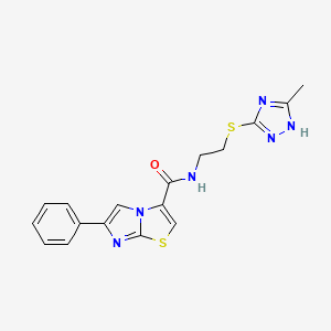 molecular formula C17H16N6OS2 B5063376 N-{2-[(3-methyl-1H-1,2,4-triazol-5-yl)thio]ethyl}-6-phenylimidazo[2,1-b][1,3]thiazole-3-carboxamide 