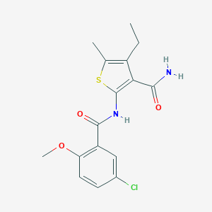 molecular formula C16H17ClN2O3S B506338 2-{[(5-Chloro-2-methoxyphenyl)carbonyl]amino}-4-ethyl-5-methylthiophene-3-carboxamide 