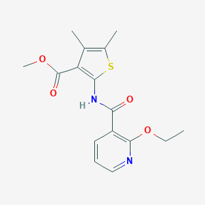 molecular formula C16H18N2O4S B506339 Methyl 2-{[(2-ethoxy-3-pyridinyl)carbonyl]amino}-4,5-dimethyl-3-thiophenecarboxylate 