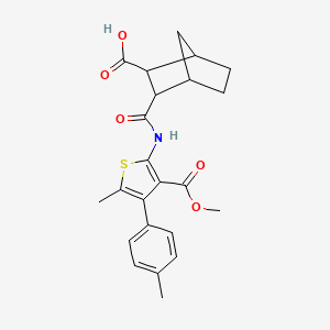 molecular formula C23H25NO5S B5063523 3-({[3-(methoxycarbonyl)-5-methyl-4-(4-methylphenyl)-2-thienyl]amino}carbonyl)bicyclo[2.2.1]heptane-2-carboxylic acid 