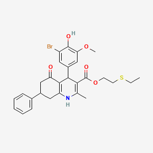 molecular formula C28H30BrNO5S B5063543 2-(ethylthio)ethyl 4-(3-bromo-4-hydroxy-5-methoxyphenyl)-2-methyl-5-oxo-7-phenyl-1,4,5,6,7,8-hexahydro-3-quinolinecarboxylate 