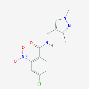 molecular formula C13H13ClN4O3 B506357 4-chloro-N-[(1,3-dimethyl-1H-pyrazol-4-yl)methyl]-2-nitrobenzamide 