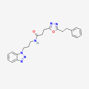 molecular formula C22H24N6O2 B5063692 N-[3-(1H-1,2,3-benzotriazol-1-yl)propyl]-3-[5-(2-phenylethyl)-1,3,4-oxadiazol-2-yl]propanamide 