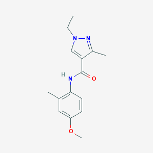 molecular formula C15H19N3O2 B506382 1-ethyl-N-(4-methoxy-2-methylphenyl)-3-methyl-1H-pyrazole-4-carboxamide 