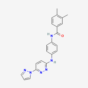 molecular formula C22H20N6O B5063908 3,4-dimethyl-N-(4-{[6-(1H-pyrazol-1-yl)-3-pyridazinyl]amino}phenyl)benzamide 