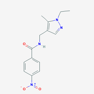 molecular formula C14H16N4O3 B506391 N-[(1-ethyl-5-methyl-1H-pyrazol-4-yl)methyl]-4-nitrobenzamide 