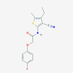 molecular formula C16H15FN2O2S B506406 N-(3-cyano-4-ethyl-5-methylthiophen-2-yl)-2-(4-fluorophenoxy)acetamide 