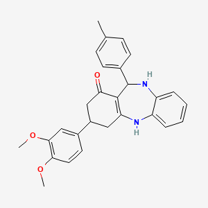molecular formula C28H28N2O3 B5064099 3-(3,4-dimethoxyphenyl)-11-(4-methylphenyl)-2,3,4,5,10,11-hexahydro-1H-dibenzo[b,e][1,4]diazepin-1-one 