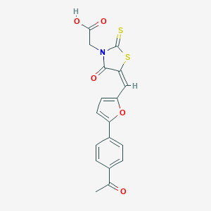 molecular formula C18H13NO5S2 B506415 [(5E)-5-{[5-(4-acetylphenyl)furan-2-yl]methylidene}-4-oxo-2-thioxo-1,3-thiazolidin-3-yl]acetic acid 