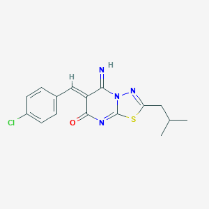 molecular formula C16H15ClN4OS B506417 6-(4-chlorobenzylidene)-5-imino-2-isobutyl-5,6-dihydro-7H-[1,3,4]thiadiazolo[3,2-a]pyrimidin-7-one 