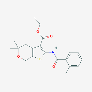 molecular formula C20H23NO4S B506418 ethyl 5,5-dimethyl-2-[(2-methylbenzoyl)amino]-4,7-dihydro-5H-thieno[2,3-c]pyran-3-carboxylate CAS No. 371930-57-3