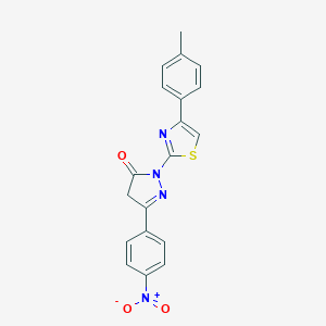 molecular formula C19H14N4O3S B506423 2-[4-(4-methylphenyl)-1,3-thiazol-2-yl]-5-(4-nitrophenyl)-2,4-dihydro-3H-pyrazol-3-one 
