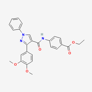 molecular formula C27H25N3O5 B5064427 ethyl 4-({[3-(3,4-dimethoxyphenyl)-1-phenyl-1H-pyrazol-4-yl]carbonyl}amino)benzoate 