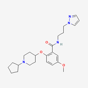 molecular formula C24H34N4O3 B5064700 2-[(1-cyclopentyl-4-piperidinyl)oxy]-5-methoxy-N-[3-(1H-pyrazol-1-yl)propyl]benzamide 
