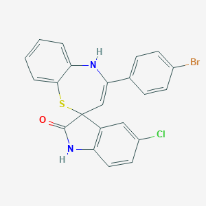 molecular formula C22H14BrClN2OS B506477 4-(4-bromophenyl)-5'-chloro-1',2,3',5-tetrahydrospiro([1,5]benzothiazepine-2,3'-[2'H]-indole)-2'-one 