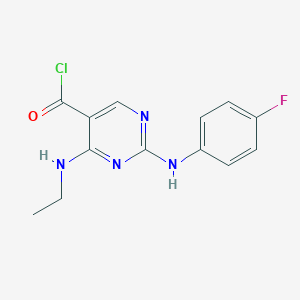 molecular formula C13H12ClFN4O B506479 4-(Ethylamino)-2-(4-fluoroanilino)-5-pyrimidinecarbonyl chloride 