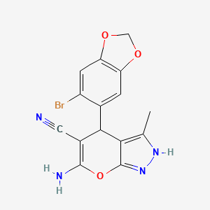 6-amino-4-(6-bromo-1,3-benzodioxol-5-yl)-3-methyl-1,4-dihydropyrano[2,3-c]pyrazole-5-carbonitrile