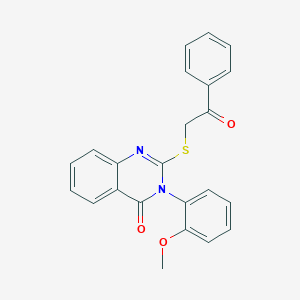 molecular formula C23H18N2O3S B506503 3-(2-methoxyphenyl)-2-[(2-oxo-2-phenylethyl)sulfanyl]-4(3H)-quinazolinone CAS No. 361179-10-4