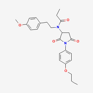 molecular formula C25H30N2O5 B5065302 N-[2,5-dioxo-1-(4-propoxyphenyl)-3-pyrrolidinyl]-N-[2-(4-methoxyphenyl)ethyl]propanamide 