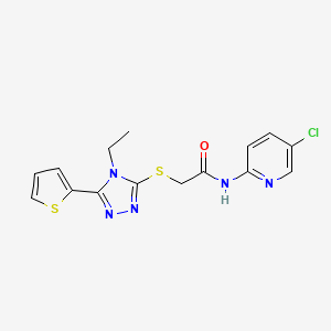 molecular formula C15H14ClN5OS2 B5065436 N-(5-chloro-2-pyridinyl)-2-{[4-ethyl-5-(2-thienyl)-4H-1,2,4-triazol-3-yl]thio}acetamide 