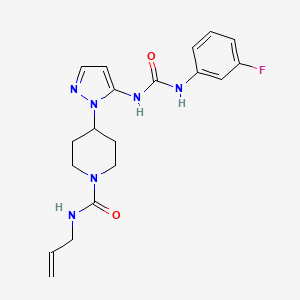 molecular formula C19H23FN6O2 B5065450 N-allyl-4-[5-({[(3-fluorophenyl)amino]carbonyl}amino)-1H-pyrazol-1-yl]-1-piperidinecarboxamide 