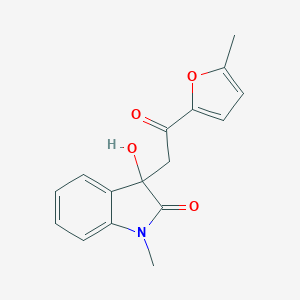 molecular formula C16H15NO4 B506553 3-hydroxy-1-methyl-3-[2-(5-methylfuran-2-yl)-2-oxoethyl]-1,3-dihydro-2H-indol-2-one CAS No. 438540-25-1