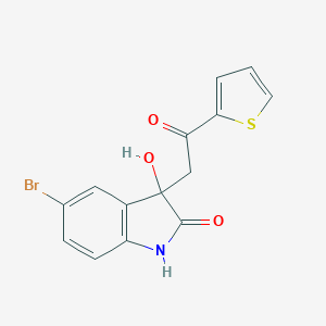 molecular formula C14H10BrNO3S B506556 5-bromo-3-hydroxy-3-[2-oxo-2-(thiophen-2-yl)ethyl]-1,3-dihydro-2H-indol-2-one CAS No. 83393-69-5