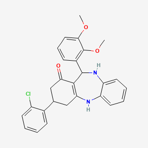 molecular formula C27H25ClN2O3 B5065927 3-(2-chlorophenyl)-11-(2,3-dimethoxyphenyl)-2,3,4,5,10,11-hexahydro-1H-dibenzo[b,e][1,4]diazepin-1-one 