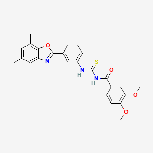 N-{[3-(5,7-dimethyl-1,3-benzoxazol-2-yl)phenyl]carbamothioyl}-3,4-dimethoxybenzamide