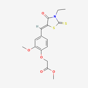 molecular formula C16H17NO5S2 B5066332 methyl {4-[(3-ethyl-4-oxo-2-thioxo-1,3-thiazolidin-5-ylidene)methyl]-2-methoxyphenoxy}acetate 