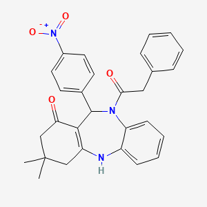 molecular formula C29H27N3O4 B5066395 3,3-dimethyl-11-(4-nitrophenyl)-10-(phenylacetyl)-2,3,4,5,10,11-hexahydro-1H-dibenzo[b,e][1,4]diazepin-1-one 