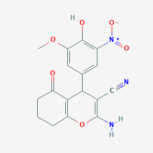 molecular formula C17H15N3O6 B5066585 2-amino-4-(4-hydroxy-3-methoxy-5-nitrophenyl)-5-oxo-5,6,7,8-tetrahydro-4H-chromene-3-carbonitrile 