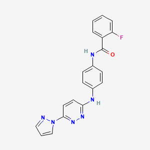 molecular formula C20H15FN6O B5066673 2-fluoro-N-(4-{[6-(1H-pyrazol-1-yl)-3-pyridazinyl]amino}phenyl)benzamide 