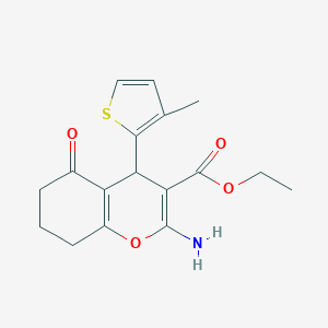 molecular formula C17H19NO4S B506669 ethyl 2-amino-4-(3-methyl-2-thienyl)-5-oxo-5,6,7,8-tetrahydro-4H-chromene-3-carboxylate 