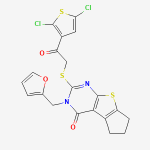 molecular formula C20H14Cl2N2O3S3 B5066745 2-{[2-(2,5-dichloro-3-thienyl)-2-oxoethyl]thio}-3-(2-furylmethyl)-3,5,6,7-tetrahydro-4H-cyclopenta[4,5]thieno[2,3-d]pyrimidin-4-one 