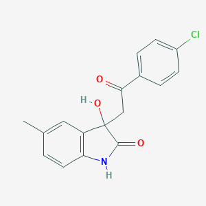 molecular formula C17H14ClNO3 B506678 3-[2-(4-chlorophenyl)-2-oxoethyl]-3-hydroxy-5-methyl-1,3-dihydro-2H-indol-2-one CAS No. 369399-26-8