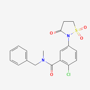 molecular formula C18H17ClN2O4S B5066924 N-benzyl-2-chloro-5-(1,1-dioxido-3-oxo-2-isothiazolidinyl)-N-methylbenzamide 