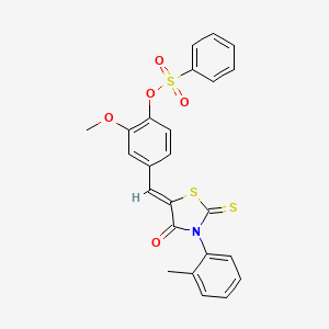 molecular formula C24H19NO5S3 B5067197 2-methoxy-4-{[3-(2-methylphenyl)-4-oxo-2-thioxo-1,3-thiazolidin-5-ylidene]methyl}phenyl benzenesulfonate 
