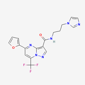 molecular formula C18H15F3N6O2 B5067236 5-(2-furyl)-N-[3-(1H-imidazol-1-yl)propyl]-7-(trifluoromethyl)pyrazolo[1,5-a]pyrimidine-3-carboxamide 