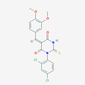 molecular formula C19H14Cl2N2O4S B5067304 1-(2,4-dichlorophenyl)-5-(3,4-dimethoxybenzylidene)-2-thioxodihydro-4,6(1H,5H)-pyrimidinedione 