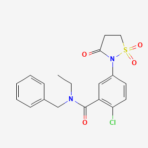 molecular formula C19H19ClN2O4S B5067327 N-benzyl-2-chloro-5-(1,1-dioxido-3-oxo-2-isothiazolidinyl)-N-ethylbenzamide 