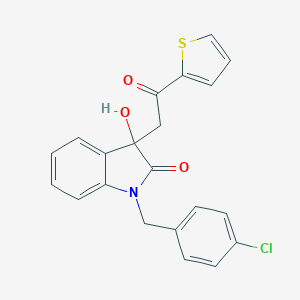 molecular formula C21H16ClNO3S B506733 1-(4-chlorobenzyl)-3-hydroxy-3-[2-oxo-2-(2-thienyl)ethyl]-1,3-dihydro-2H-indol-2-one CAS No. 355428-98-7