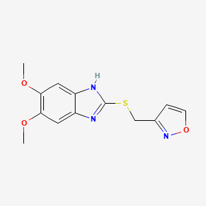 molecular formula C13H13N3O3S B5067480 2-[(3-isoxazolylmethyl)thio]-5,6-dimethoxy-1H-benzimidazole 