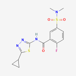 molecular formula C14H15FN4O3S2 B5067526 N-(5-cyclopropyl-1,3,4-thiadiazol-2-yl)-5-[(dimethylamino)sulfonyl]-2-fluorobenzamide 