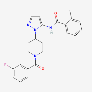 molecular formula C23H23FN4O2 B5067696 N-{1-[1-(3-fluorobenzoyl)-4-piperidinyl]-1H-pyrazol-5-yl}-2-methylbenzamide 