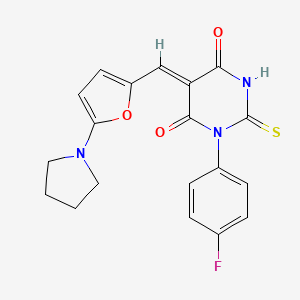 molecular formula C19H16FN3O3S B5067927 1-(4-fluorophenyl)-5-{[5-(1-pyrrolidinyl)-2-furyl]methylene}-2-thioxodihydro-4,6(1H,5H)-pyrimidinedione 