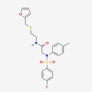 molecular formula C22H23FN2O4S2 B5067974 N~2~-[(4-fluorophenyl)sulfonyl]-N~1~-{2-[(2-furylmethyl)thio]ethyl}-N~2~-(4-methylphenyl)glycinamide 