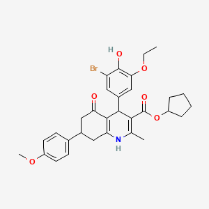 molecular formula C31H34BrNO6 B5068307 cyclopentyl 4-(3-bromo-5-ethoxy-4-hydroxyphenyl)-7-(4-methoxyphenyl)-2-methyl-5-oxo-1,4,5,6,7,8-hexahydro-3-quinolinecarboxylate CAS No. 5716-40-5