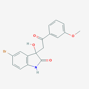 molecular formula C17H14BrNO4 B506851 5-bromo-3-hydroxy-3-[2-(3-methoxyphenyl)-2-oxoethyl]-1,3-dihydro-2H-indol-2-one CAS No. 690692-41-2